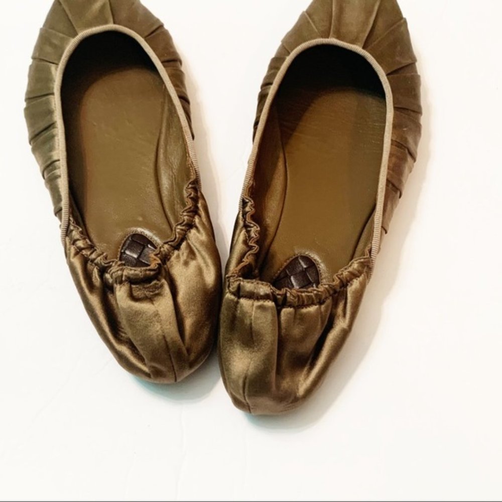 Bottega Veneta Square Toe Satin Flats Olive 40 - Picture 5 of 8